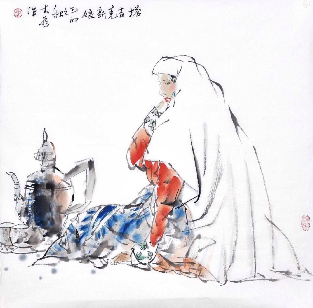 Chinese Paper Hanging Scrolled Painting: Chinese Paper Hanging Scrolled Painting, attributed to Liu, DaWei ( 1945- ~ ), dimension: 26 by 26 inches.