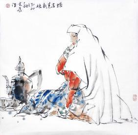 Chinese Paper Hanging Scrolled Painting: Chinese Paper Hanging Scrolled Painting, attributed to Liu, DaWei ( 1945- ~ ), dimension: 26 by 26 inches.