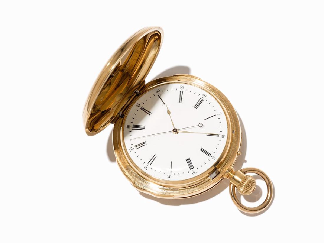 Louis Audemars, Gold Hunter with Seconde Morte, Around: Louis Audemars gold hunter No. 10.838 with minute repetition and independent jumping centre second, made in about 1869. Cf. Louis-Benjamin Audemars: His Life and Work; Hartmut Zantke; p. 274 Provenanc