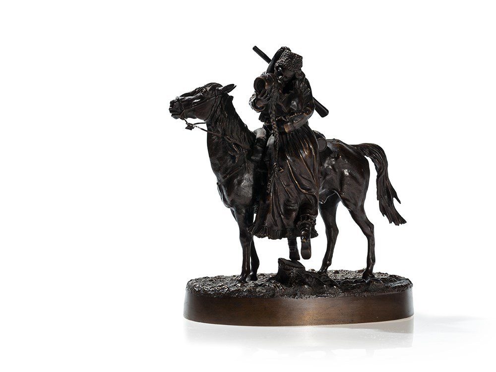 Vasily Jakovlewich Grachev, Bronze, ‘The Farewell: Bronze St. Petersburg, Russia, late 19th century Vasily Yakovlewich Grachev (1831-1905) – Major Russian artist Signed in Cyrillic ‘???. ??????’ and with foundry mark ‘???. ?. ?. ???????. / ?.?