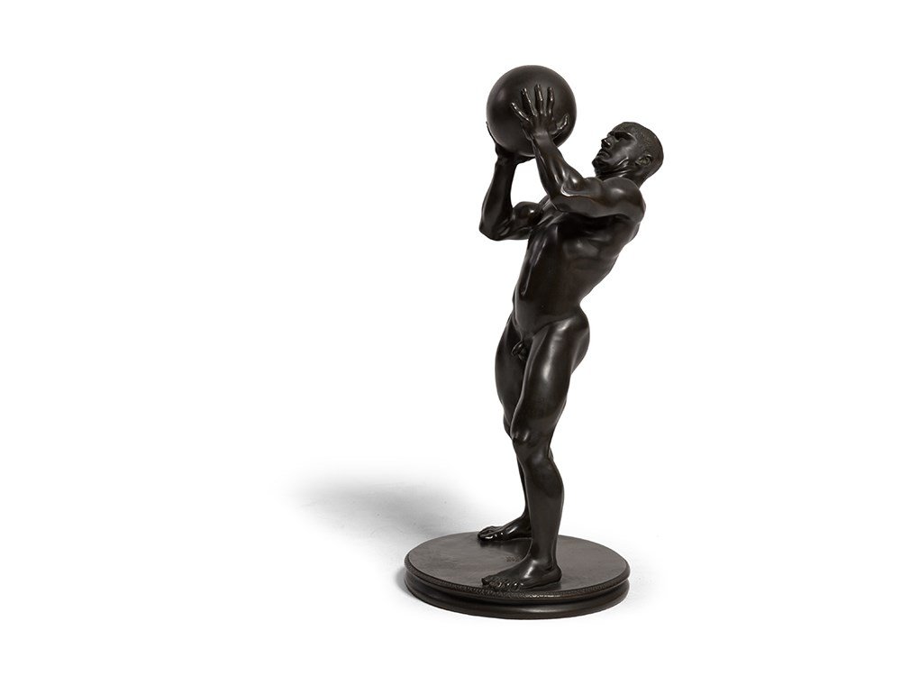 Franz von Stuck (1863-1928), Bronze ‘The Athlete’, 1892: Black-patinated bronze Germany, 1892 Franz von Stuck (1863-1928) – German artist of the Munich Secession Signed in the center of the plinth ‘Franz von Stuck’ Foundry mark on the base ‘Guss C. 