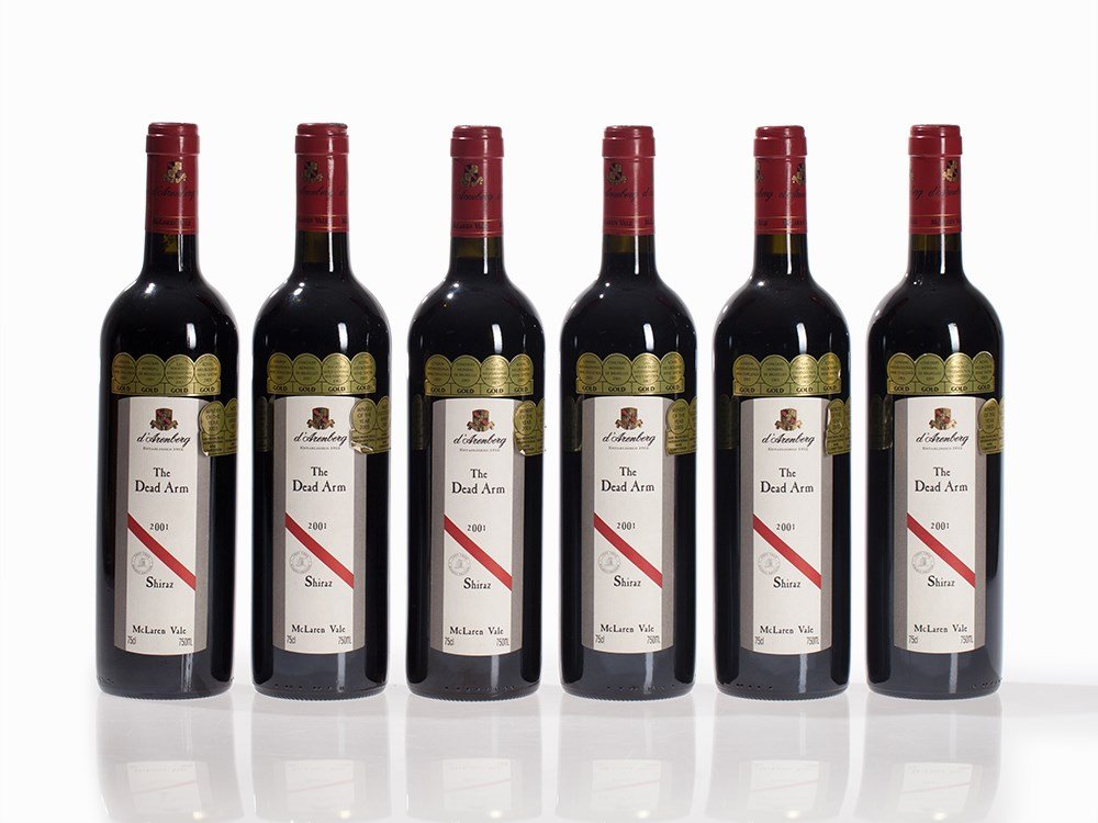 6 bottles 2001 d’Arenberg The Dead Arm Shiraz, McLaren: Six bottles of The Dead Arm Shiraz Produced by d’Arenberg 2001 vintage McLaren Vale, South Australia/Australia Original filling quantity: 0.75 l Fill level: into neck Robert Parker (2003): 98/100 Th