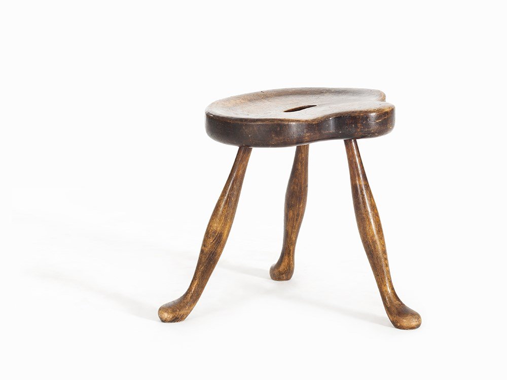 Josef Frank, Three-legged stool, Austria, around 1928: Maple, stained brown Vienna, Austria, ca. 1928 Design: Josef Frank (1885-1967) - Austrian architect For Haus & Garten, Vienna Design of the stool is very functional Ergonomically shaped seat with a ca