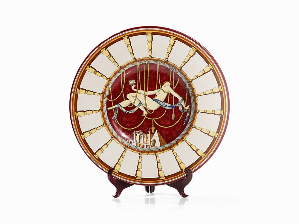 Gio Ponti, ‘Le Mie Donne - Domitilla’ Plate, Italy,: Ceramic, colorfully glazed Italy, 1927 Designer: Gio Ponti (1891-1979) - Italian architect and designer Manufacturer: Richard-Ginori, San Cristofero in Milan Signed, inscribed and titled ‘334-309 Gi