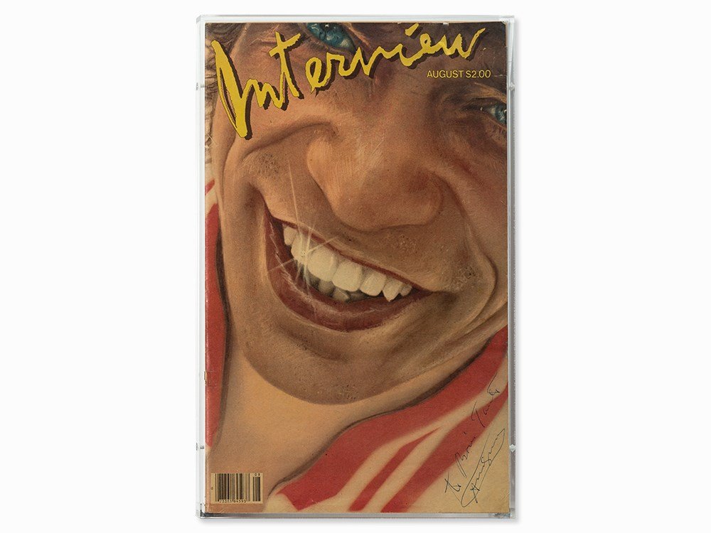 Andy Warhol (1928-1987), ‘Interview’, USA, 1981: Auction announcements 12th June 2014 Lot 138: The portray on the cover was created by Richard Bernstein (1939-2002), not Andy Warhol. Nevertheless the cover was signed by Andy Warhol. Offset print in