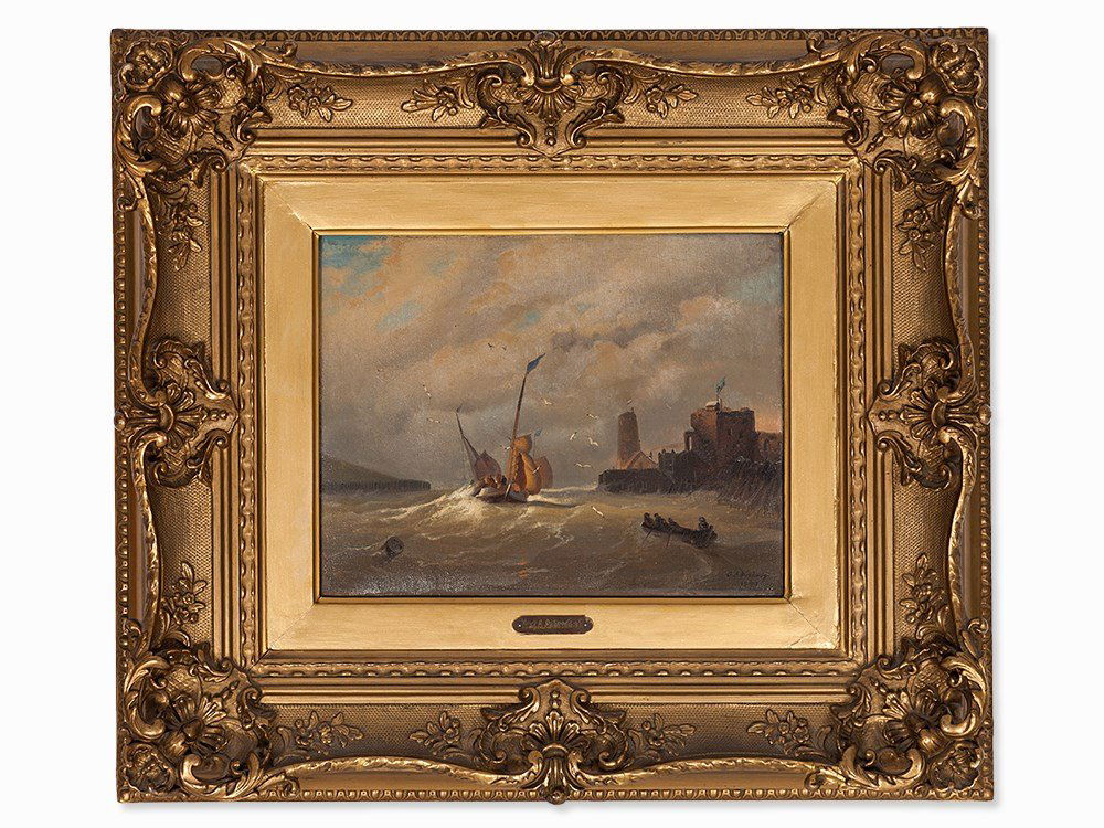 Oswald Achenbach (1827-1905), At the Coast, 1842: Oil on canvas, relined Germany, Düsseldorf, 1842 Oswald Achenbach (1827-1905) - German landscape painter of the Düsseldorf School Signed and dated lower right, ‘O. Achenbach 1842’, as well as in