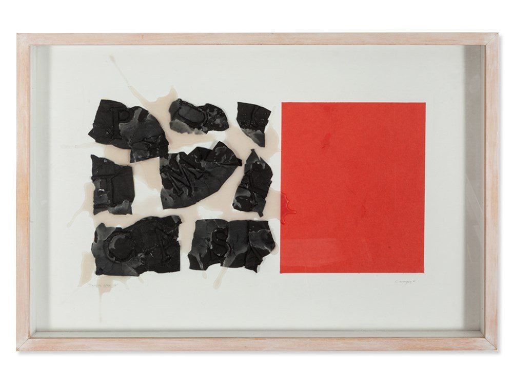 Rafael Canogar (b. 1935), ‘Sopa de letras III‘, Spain,: Mixed media collage with aluminum, wax and paper on cardboard Spain, 2000 Rafael Canogar (b. 1935) - Spanish painter and sculptor Signed lower right in pencil ‘Canogar 00’ Titled lower left in pen