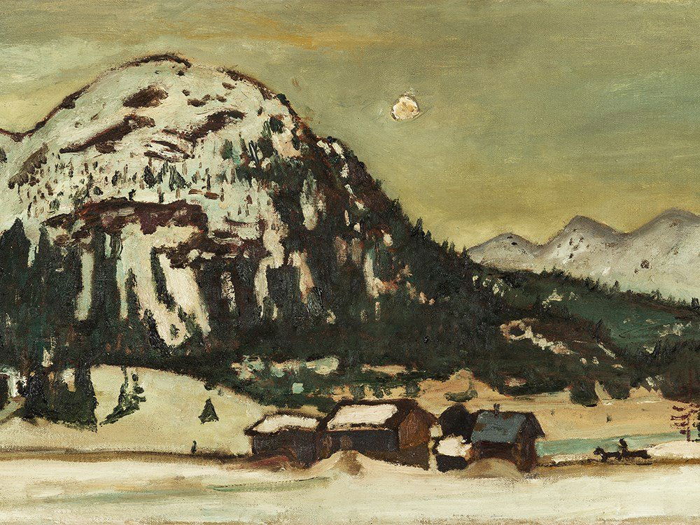 Hans Meyboden (1901-1965), Mountains at Davos, c.: Oil on canvas Germany/Switzerland, circa 1924-29 Hans Meyboden (1901-1965) – German painter in the tradition of expressionism Monogrammed ‘M’ lower left Ornately carved frame Overall dimensions,