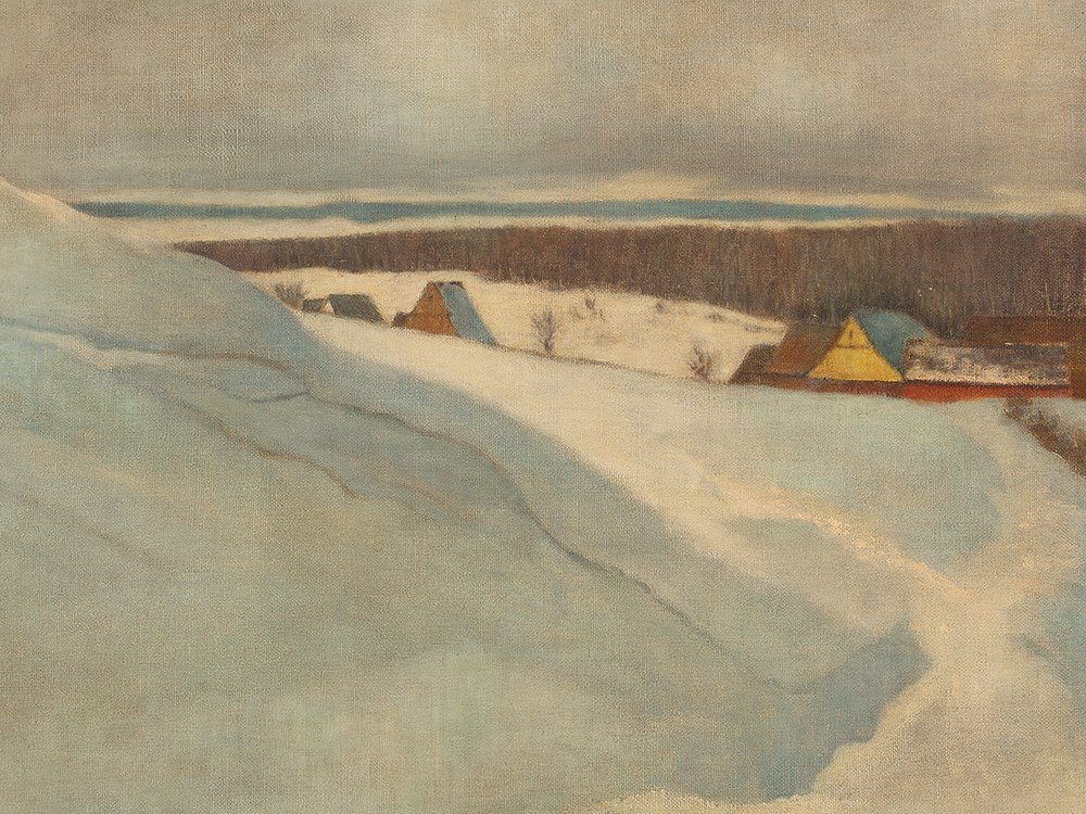 Friedrich Pontini (1874-1912), Painting, Winter: Oil on canvas, relined Austria, circa 1905 Friedrich Pontini (1874-1912) – Austrian landscape painter Signed ‘F. PONTINI’ lower left Verso remains of an exhibition label with the date of 1905 Di