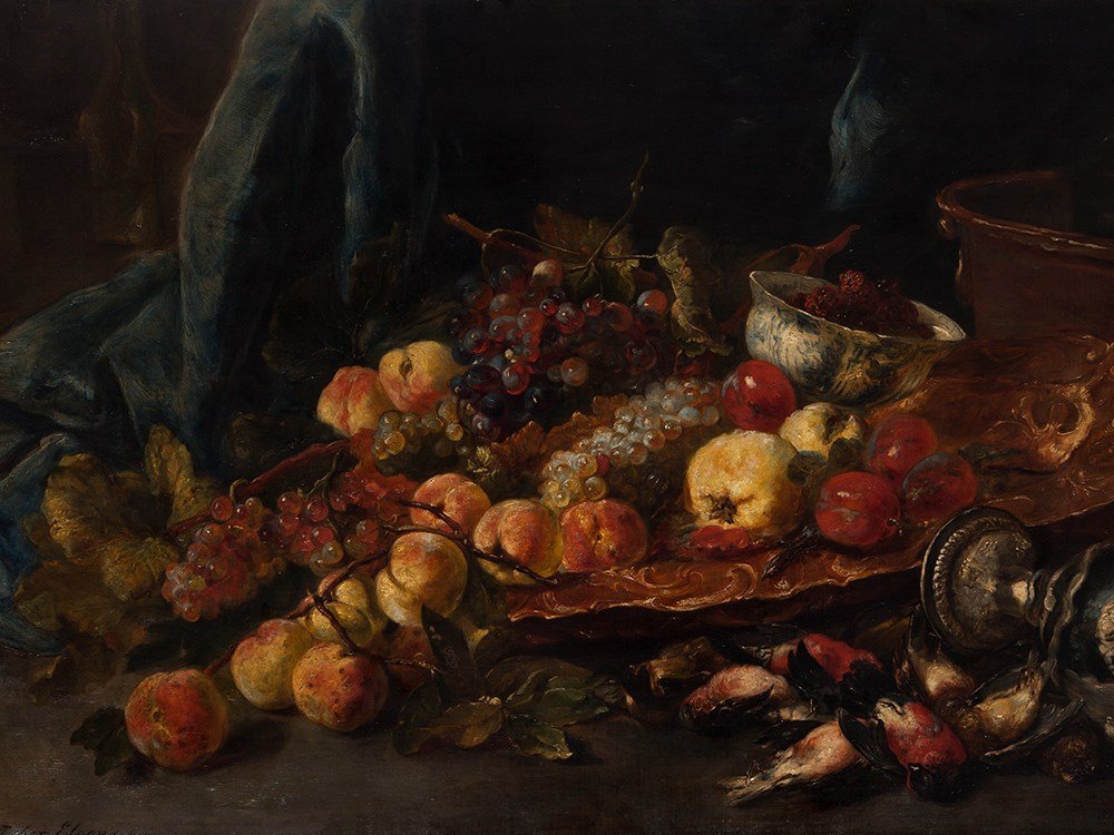 George Fischer Elpons (1866-1939), Pronk Still Life, c.: Oil on canvas, unlined Germany, c. 1900 George Fischer Elpons (1866-1935) – German painter Signed lower left ‘Fischer-Elpons. Mch.’ Vivid pronk still life in the tradition of Old Masters Overall