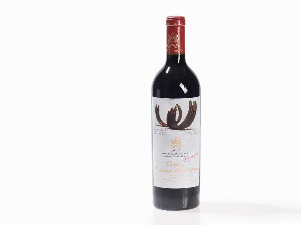 1 Bottle 2001 Château Mouton-Rothschild, Pauillac: One bottle Château Mouton-Rothschild 2001 vintage Pauillac, Bordeaux/France Label designed by Bernar Venet (born 1941) Original filling quantity: 0.75 l Fill level: high fill Robert Parker: 92/100 (2