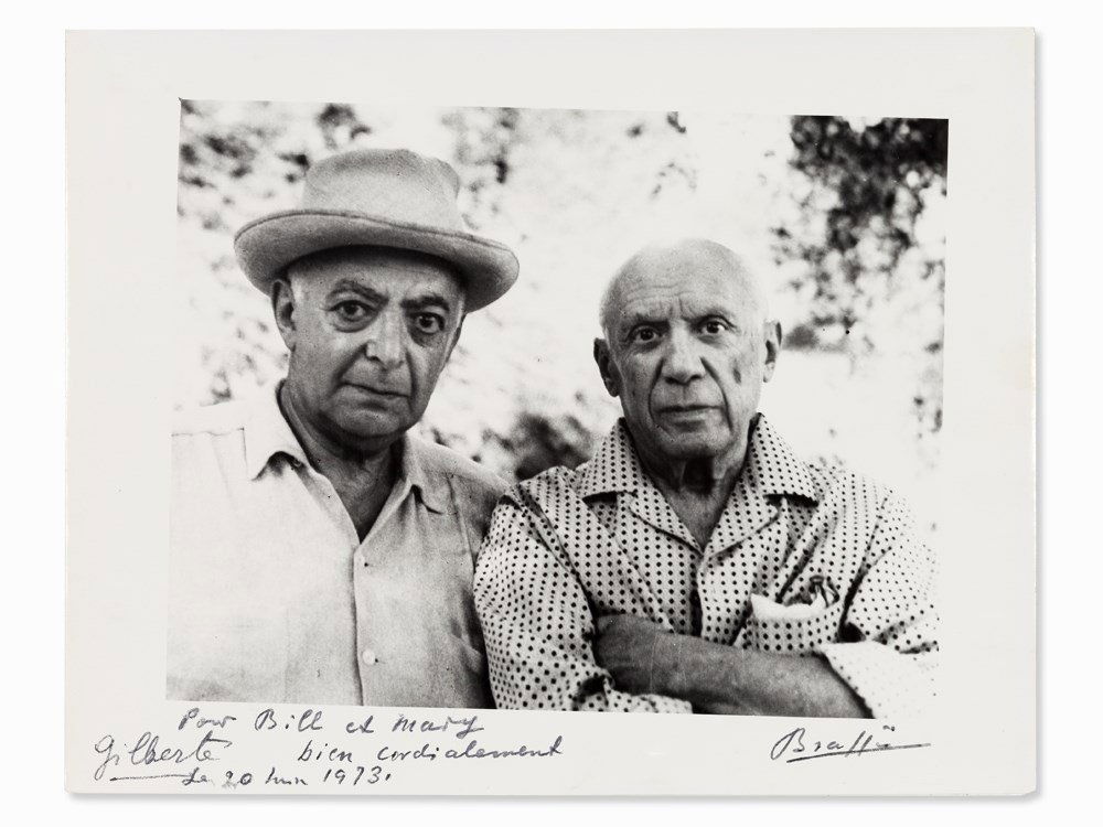 Gilberte Brassaï (1920-2012), Picasso and Brassaï,: Vintage gelatin silver print on barite paper Mougins, France, 1966, printed in 1973 Brassaï (1899-1984) - French photographer of Hungarian origin Photographed by Gilberte Brassaï, born Boyer (1920-2