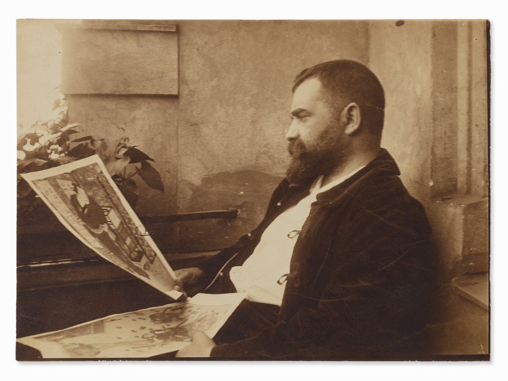 Emil Maetzel (1877-1955), Self Portrait, Germany, 1912: Vintage photograph with sepia tone Germany, 1912 Emil Maetzel (1877-1955) – German architect, painter, printmaker and sculptor, as well as cofounder of the Hamburg Secession Inscribed and dated vers