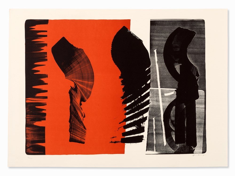 Hans Hartung, Lithograph in colors, ‘L-14 B’, 1974: Lithograph in colors on BFK Rives wove paper (watermark) Switzerland, 1974 Hans Hartung (1904-1989) - German-French painter and graphic artist Signed in pencil lower right ‘Hartung’ Numbered in pe