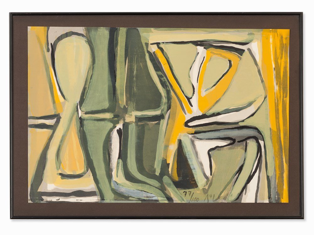 Bram van Velde (1895-1981), Lithograph 'Exhalaison',: Lithograph in colors on wove paper Netherlands, 1975 Bram van Velde (1895-1981) – Dutch painter Monogrammed in ink lower right ‘A v V’ Numbered in ink lower right ‘77/100’ Titled in pencil �