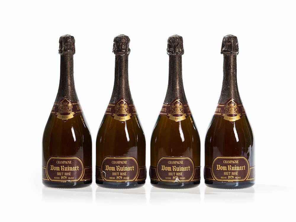 4 Btl 1979 Dom Ruinart Rosé, Champagne: Four bottles Dom Ruinart Brut Rosé 1979 vintage Champagne, France Original filling quantity: 0.75 l Fill level: < 2 cm Wine Spectator (1988): 92/100 This lot comprises four bottles of 1979 vintage Do