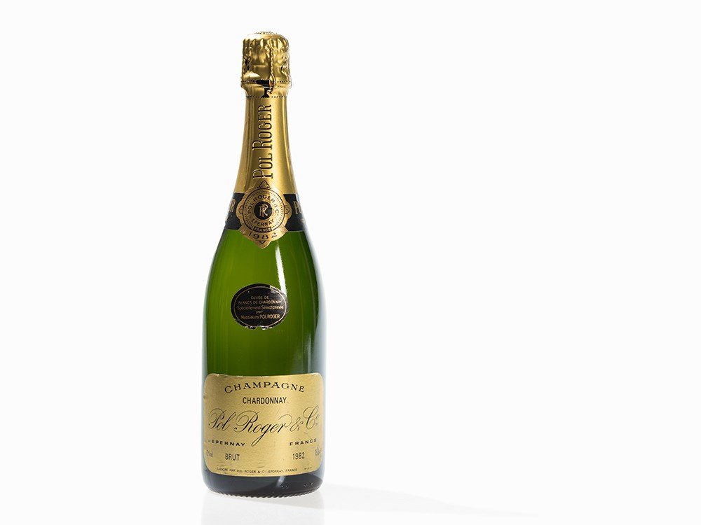 1 Bottle 1982 Pol Roger, Champagne: One bottle Pol Roger 1982 vintage Champagne, France Original filling quantity: 0.75 l Fill level: < 2 cm This lot comprises one bottle of 1982 vintage Pol Roger in Champagne. The French wine region of