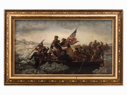 After E. G. Leutze, Washington Crossing the Delaware,: Oil on canvas USA, circa 1900 Copy after Emanuel Gottlieb Leutze (1816-1868) – German-American history painter Dimensions: 69 x 120 cm Provenance: Private collection, Berlin Copy after the large-for