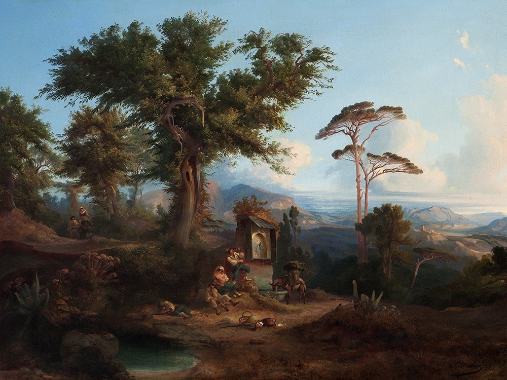 Conrad Schreiber (1816-1894), Italian Landscape, 19th: Oil on canvas, relined Germany/Italy, mid-19th century Peter Conrad Schreiber (1816-1894) – Major German landscape painter Signed ‘Schreiber’ lower right Dimensions: 74 x 103 cm Good condition P