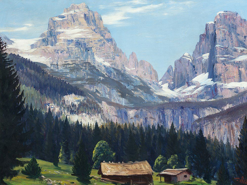 Anton Filkuka (1888-1957), Mountain Scene in Aussee, c.: Oil on canvas Austria, around 1930 Anton Filkuka (1888-1957) – Viennese landscape, portrait and genre painter Signed in red ‘Filkuka’ lower right Dimensions: 71 x 100 cm Good condition Provenanc