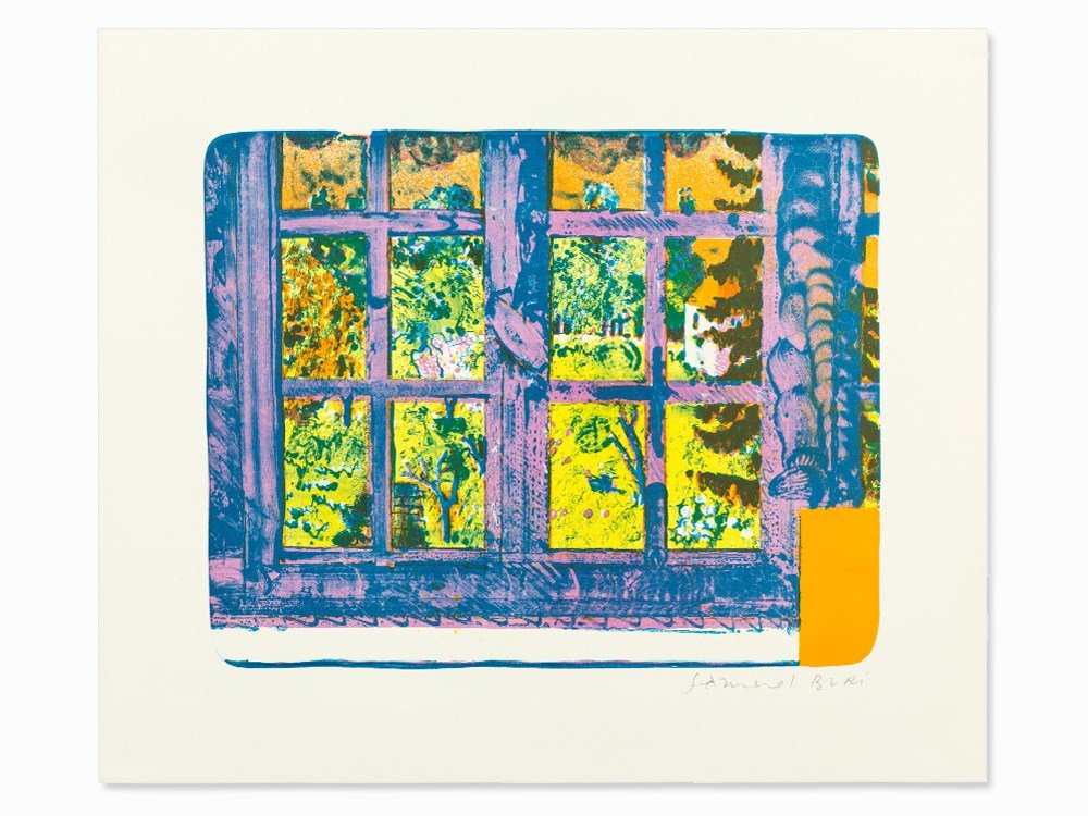 Samuel Buri (b. 1935), Graphic, View Through a Window,: Lithograph in colors on BFK Rives wove paper (watermark) Switzerland, 1970s Samuel Buri (b. 1935) – Swiss painter Signed lower right in pencil ‘Samuel Buri’ With the blindstamp of Erker-Presse S