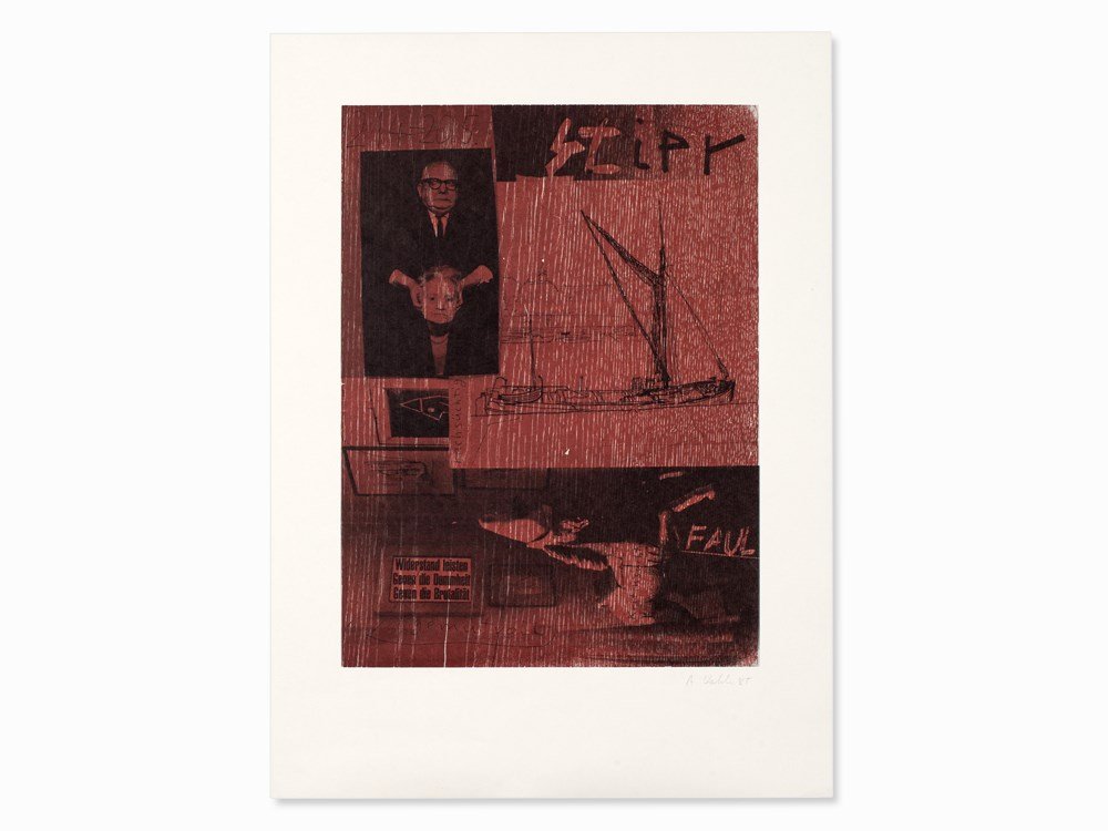 Albert Oehlen (b. 1954), Combined Print, ‘Stier’, 1985: Offset and serigraph on cardboard Germany, 1985 Albert Oehlen (b. 1954) – German painter, object and installation artist and musician Signed and dated lower right in pencil ‘A. Oehlen 85’ Editio