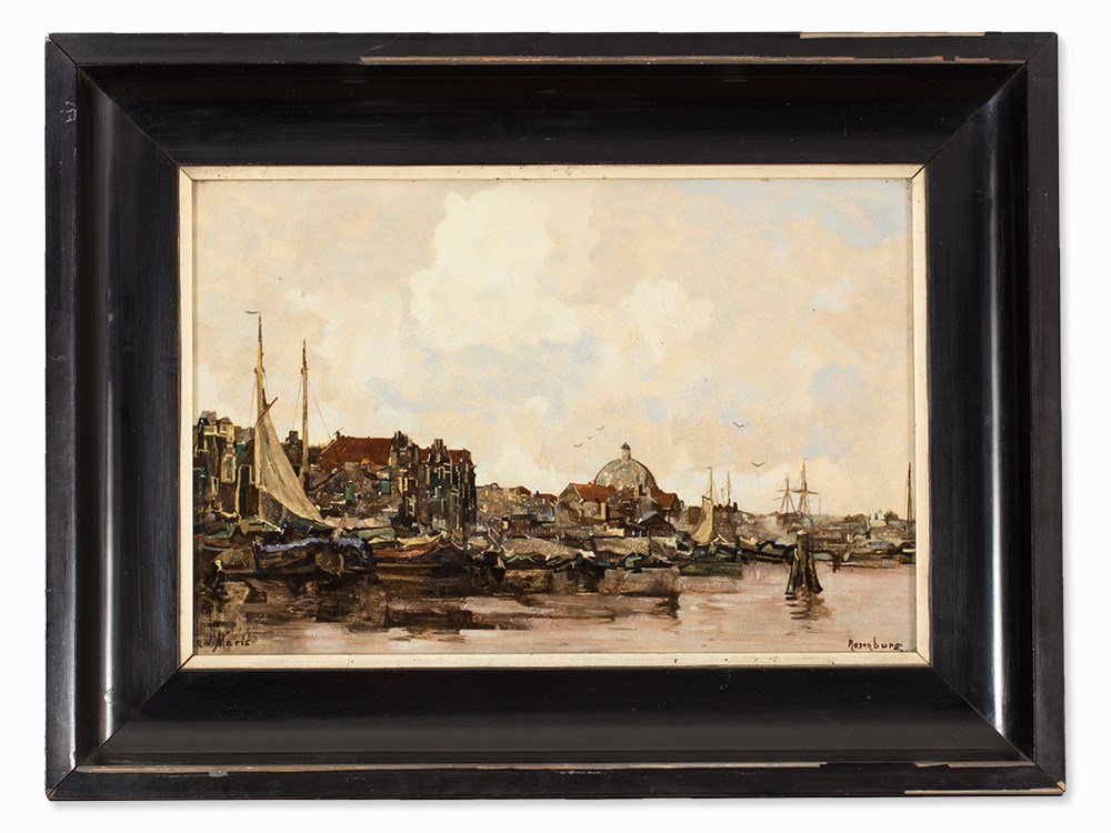 Porcelain Picture after J. Maris, Rozenburg, The Hague,: Porcelain plate, painted and glazed The Netherlands, circa 1907 N.V. Haagsche Plateelbakkerij Rozenburg (Porcelain and Ceramic Manufactory Rozenburg), The Hague After Jacob Maris (1837-1899) - Impress