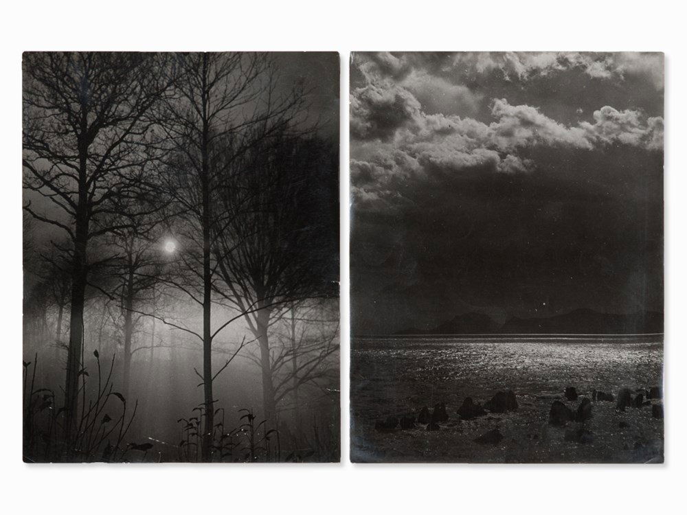 Brassaï (1899-1984), 2 Night Potographs, France, 1930s: Two vintage gelatin silver prints France, 1930s Brassaï (1899-1984) – French photographer of Hungarian origin Night photograph, forest: studio stamp verso Night photograph, sea: inscribed verso in