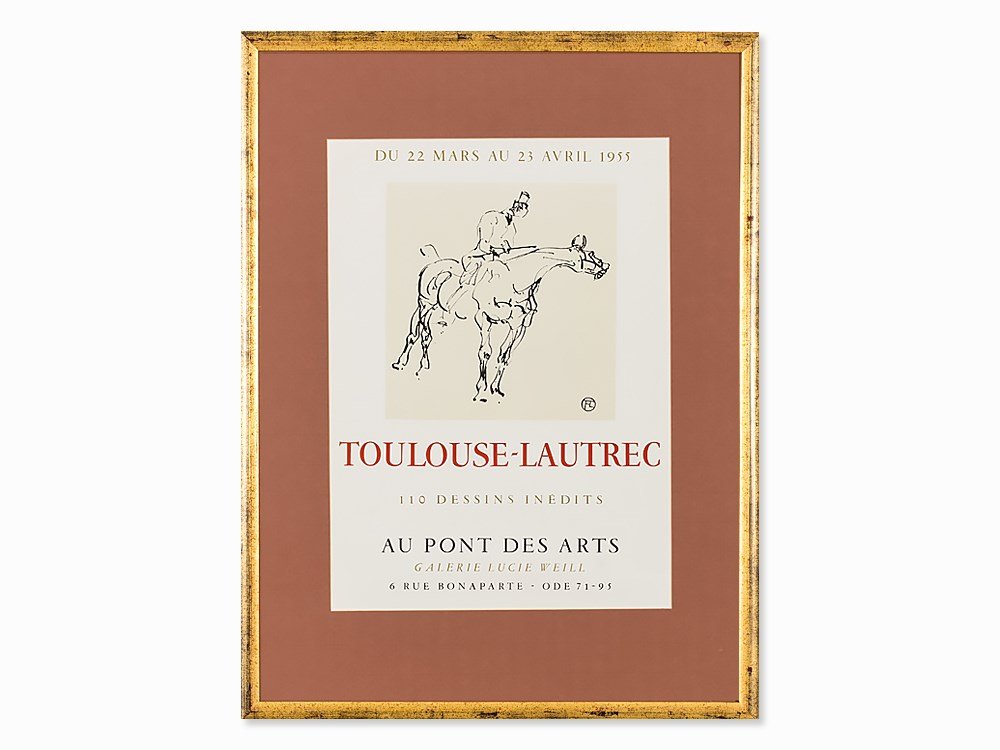 After Toulouse-Lautrec, Lithograph, Exhibition Poster,: Lithograph on machine made paper France, 1955 Henri de Toulouse-Lautrec (1864-1901) – French painter and graphic artist With the artist’s symbol lower right in the stone For an exhibition at Galer