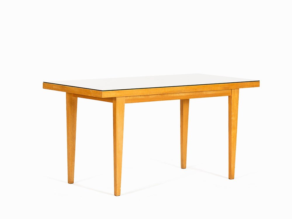 VEB Deutsche Werkstätten Hellerau, Club Table, GDR,: Sen ash, solid and veneer, varnished, glass GDR, 1957 Design: Franz Ehrlich (1907-1984) – German architect and designer Completion: VEB Deutsche Werkstätten Hellerau, Dresden Model 602/V With manuf