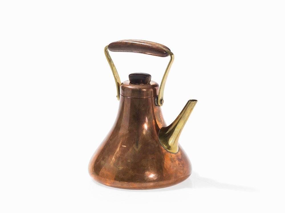 Karl Hagenauer, Tea and Water Kettle, Austria, 1940/50s: Copper, brass, inside tinned, wood, stained dark brown Austria, Vienna, 1940/50s Design: Karl Hagenauer (1898-1956) - Austrian designer and sculptor, son of Carl and brother of Franz Hagenauer Manufac
