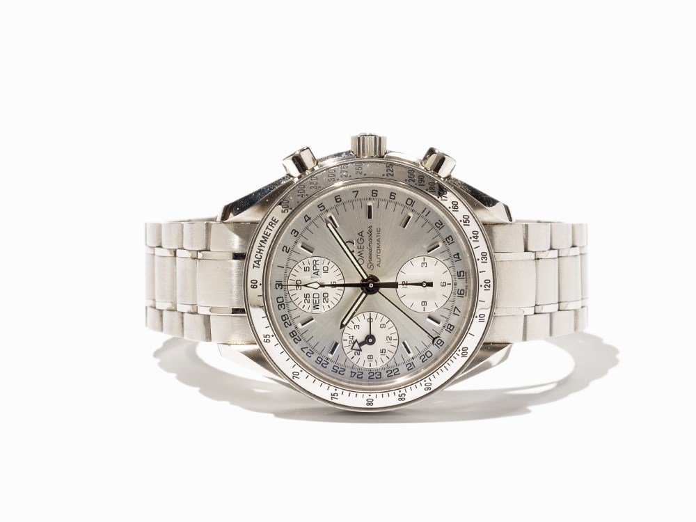 Omega Seamaster Chronograph, Ref. 2298.80.00, Around: Omega Seamaster chronograph, ref. 2298.80.00 Switzerland, around 1999 Automatic movement, calibre 1212; hour, minute, second, full calendar, chronograph Silver dial, silver hands Watch case, strap and