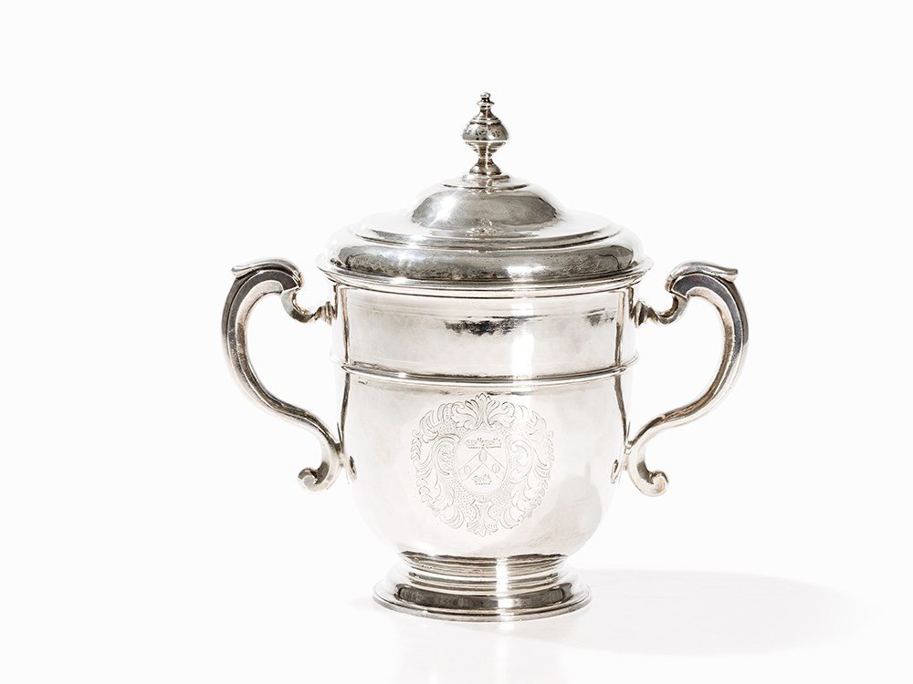 Queen Anne Silver Porringer and Cover, John Rand,: Sterling silver, cast and wrought England, 1707 John Rand, London (registered 1707) Lidded porringer, hallmarked with the maker's mark of John Rand, the London city mark and the date letter ‘m’ (1