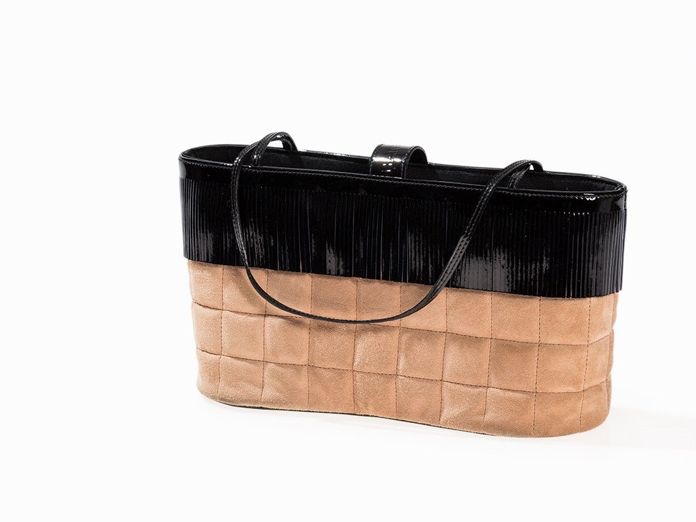 Chanel Quilted Suede And Patent Leather Bag, 1990: Suede and patent leather France, 1990 Chanel - French fashion company, founded by Coco Chanel (1883-1971) in 1909 With Carte d’Authenticité (Number 5960642) Original dustbag With original care inst