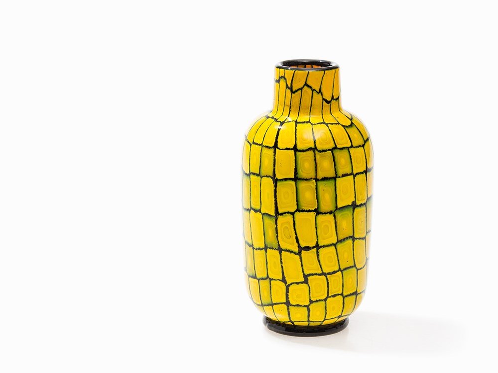 Vittorio Ferro, Vase in Murrina Technique, Italy, c.: Multicolor tinted glass Murano, Italy, c. 1995 Vittorio Ferro (born in 1932) – Italian glass artist Presumably made in the Vetreria Fratelli Pagnin, Murano Height: 28 cm Very good condition Rare vas