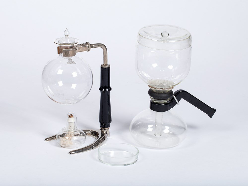 Bauhaus Coffee Machine, “Sintrax“, Design by Gerhard: Bauhaus “Sintrax” coffee machine Designed by Gerhard Marcks in 1926 Bauhaus Archive September catalogue 1981 p. 122, ill. 235 Made in Mainz with Jena glass Consists of five parts: water boiler wit