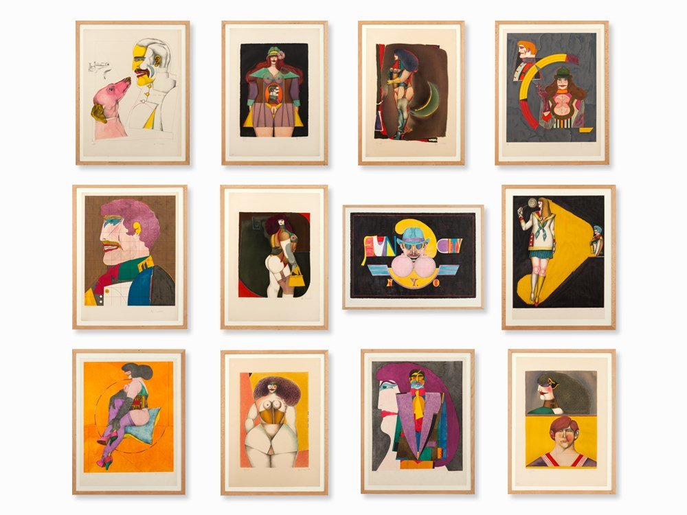 Richard Lindner, 12 Color Lithographs, Figures,: Lithographs in colors on wove paper / Japan USA, 1960/70s Richard Lindner (1901-1978) – US-American painter and graphic artist Signed each lower right in pencil ‘R. Lindner’ In pencil variously