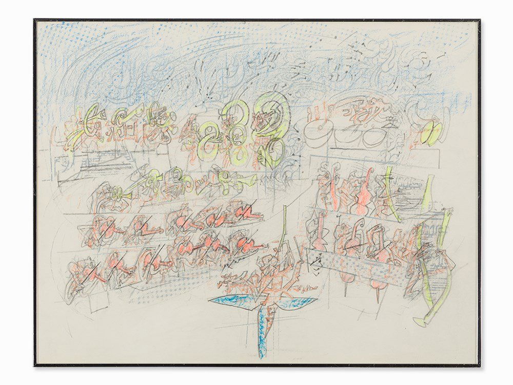 Roberto Matta, Drawing, ‘Il Sol del Solti Mio’, 1981: Crayon and pencil drawing on Van Gelder Zonen laid paper (watermark) England, 1981 Roberto Matta (1911-2002) – Chilean architect and Surrealist artist Titled and dated on the verso ‘Il sol del sol