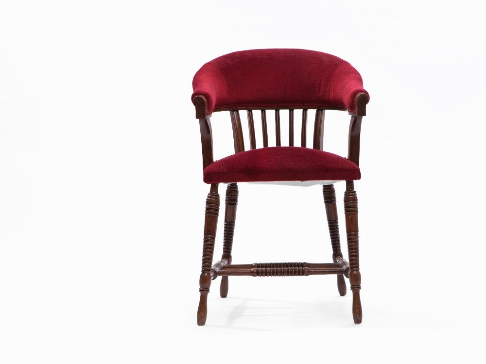 Adolf Loos, Stössler Chair, Austria, 1906: Lacquered wood, red velvet Austria, 1906 Design: Adolf Loos (1870-1933) – Austrian architect, architectural critic and publicist Manufacturer: F.O. Schmidt, Vienna Red velvet with fine border Dimens