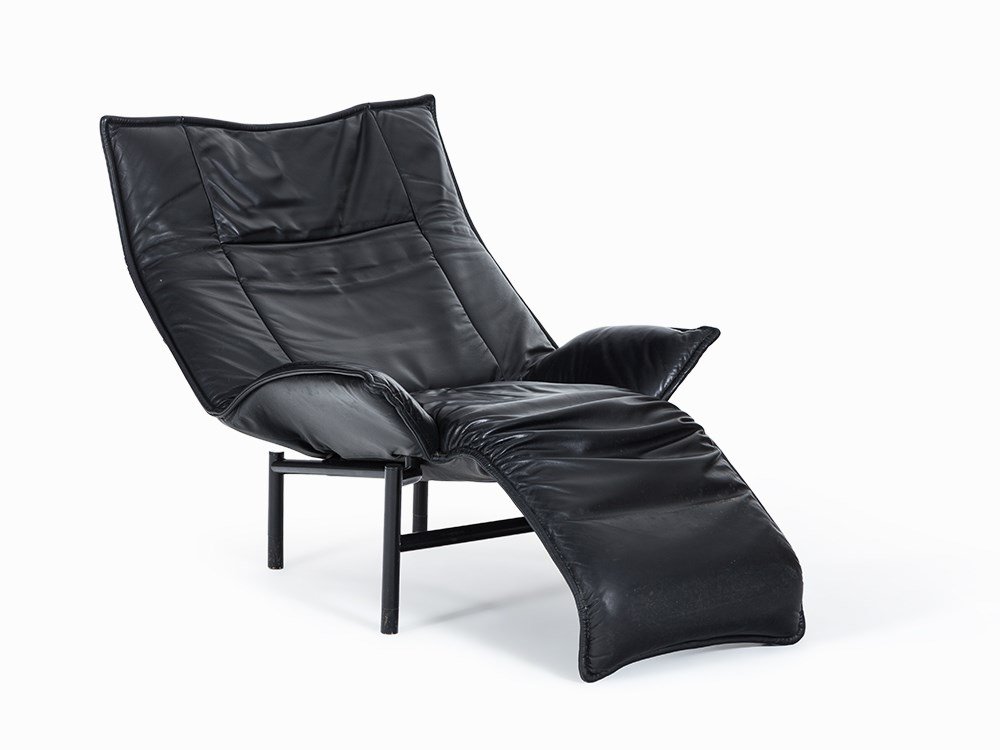 Vico Magistretti, Lounge Chair ‘Veranda’, Cassina,: Steel, painted black, black leather Italy, 1983 Design: Vico Magistretti (1920-2006) - Italian architect and industrial designer Manufacturer: c. 1990, Cassina Dimensions: 115 x 90 x 110 cm; Seat heig