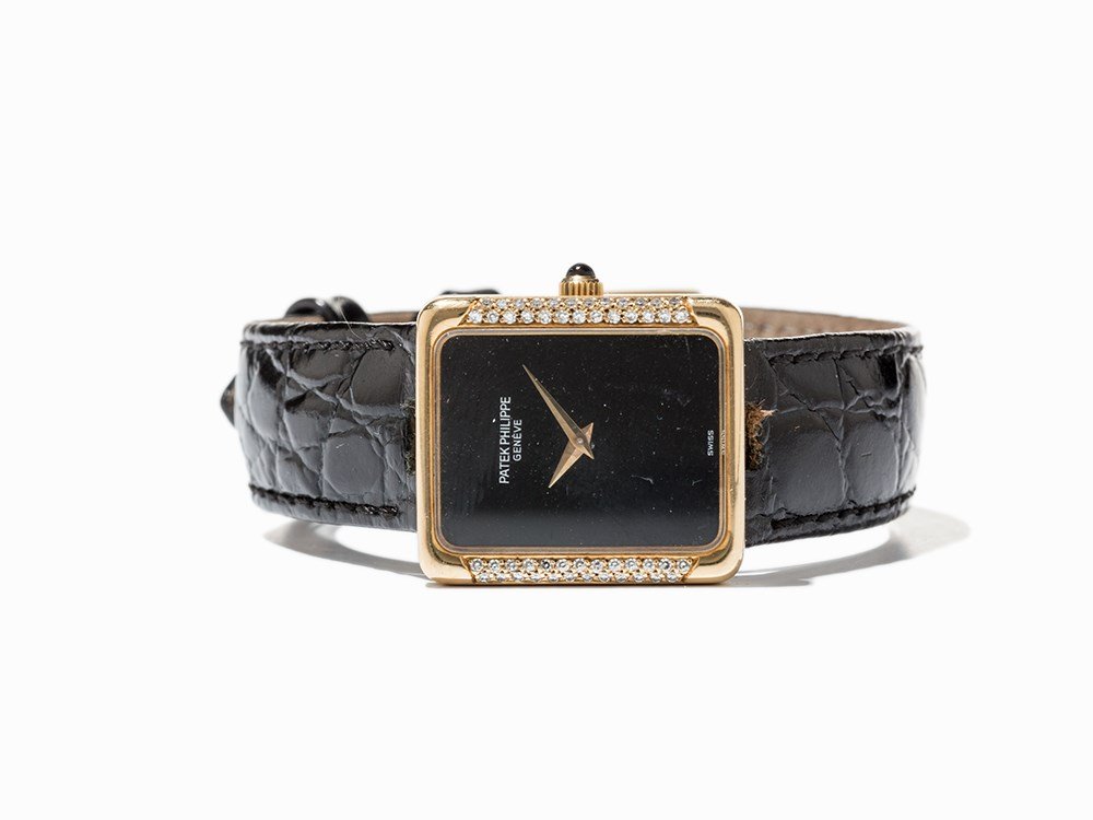 Patek Philippe Women’s Watch, Ref. 4311, Around 1977: Patek Philippe women’s watch, ref. 4311 Switzerland, around 1977 Manual wind movement, calibre 16-250, adj. 5 positions; 18 jewels, hour, minute Black onyx dial, gold hands Watch case of 18K gold Wa