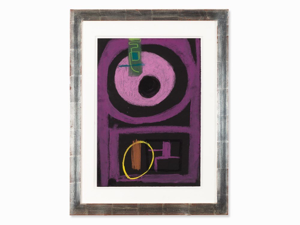 Max Ackermann (1887-1975), Das große Violett, Pastel,: Pastel on black cardboard Germany, 1974 Max Ackermann (1887-1975) – German painter and graphic artist Signed and dated in pencil lower right ‘Ackermann 1973’ This work is recorded in the Archive
