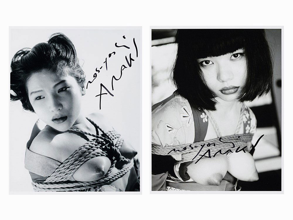 Nobuyoshi Araki, Bondage Girls, 2 Digital Prints, 1990s: 2 digital prints on Fujicolor Crystal Archive Paper Japan, 1990s; printed later Nobuyoshi Araki (b. 1940) – Japanese photographer and artist Each signed with black felt tip within the depiction ‘N
