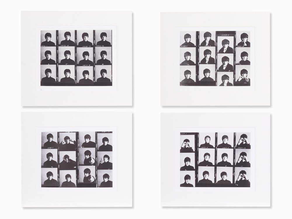 Robert Freeman, Beatles Outtake, 4 Pigment Prints, 1964: 4 pigment prints after b/w-photographs on strong wove paper England, 1964; printed later Robert Freeman (b. 1936) – British photographer and designer Signed in black ink on the McCartney print ‘Fr