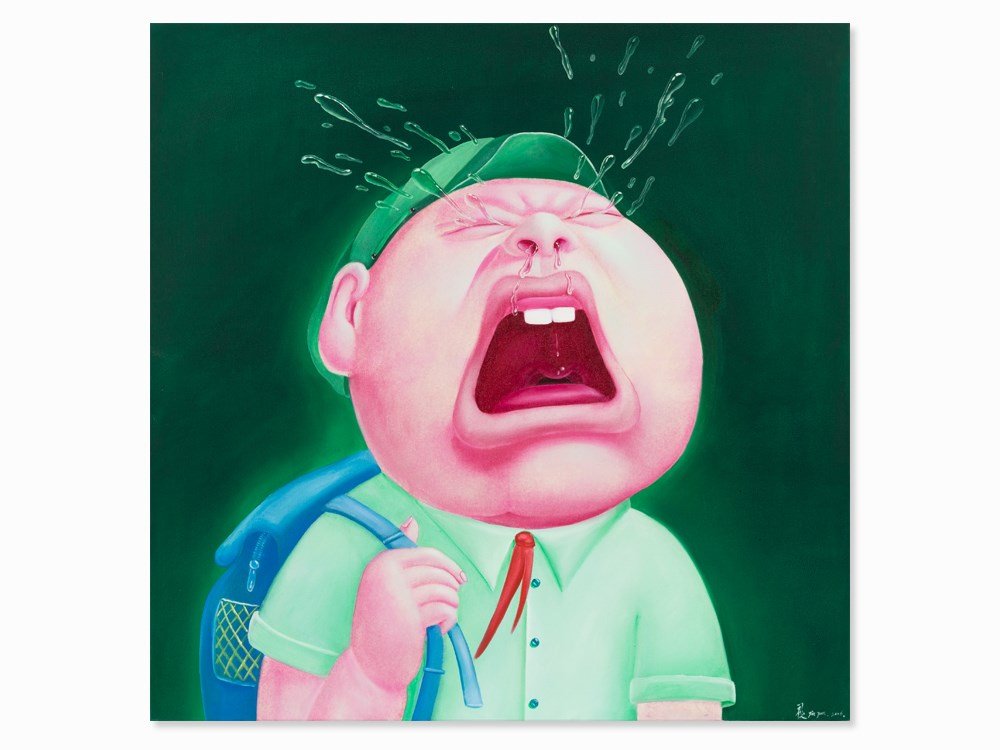 YIN Jun (b. 1974), ‘Crying’, Oil Painting, China, 2006: Oil on canvas China, 2006 Yin Jun (b. 1974) – Chinese painter Signed and dated lower right ‘Yin Jun. 2006.’; also inscribed with the artist’s Chinese signet Verso titled with black felt tip ��