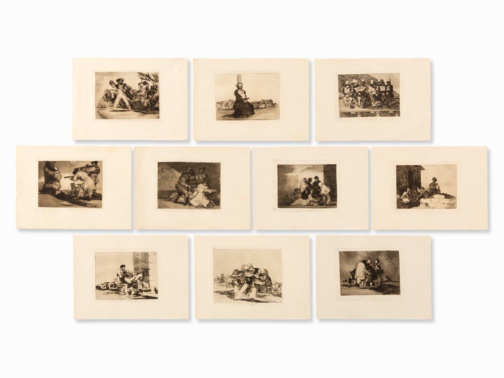 Francisco de Goya, 10 etchings from ‘Los Desastres’,: Collection of 10 etchings on laid paper ‘Joseph Guarro’ (6 with watermark) Spain, 1810-20, 5th edition from 1923 Francisco de Goya (1746-1828) – Spanish painter and graphic artist Each titled in
