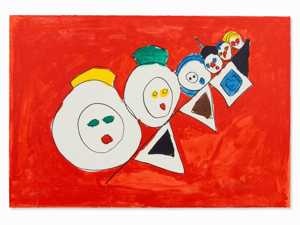 Eugène Ionesco, Série, Color Lithograph, 1985: Lithograph in colors on wove paper France, 1985 Eugène Ionesco (1909-1994) – Romanian-French writer, painter and graphic artist Signed ‘Eugène Ionesco‘ and inscribed ‘E.A.’ in pencil Artis