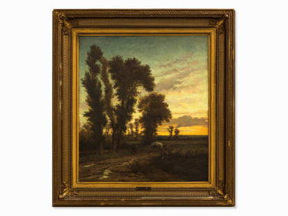 Wilhelm Huber, Oil Painting, Landscape at Sunset, c.: Oil on canvas, relined Germany, c. 1850 Wilhelm Huber (1787-1871) - also Jakob Wilhelm Huber, German painter and etcher, student of Jacob Phillip Hackert (1737-1807) Signed lower right ‘Huber’ Evo