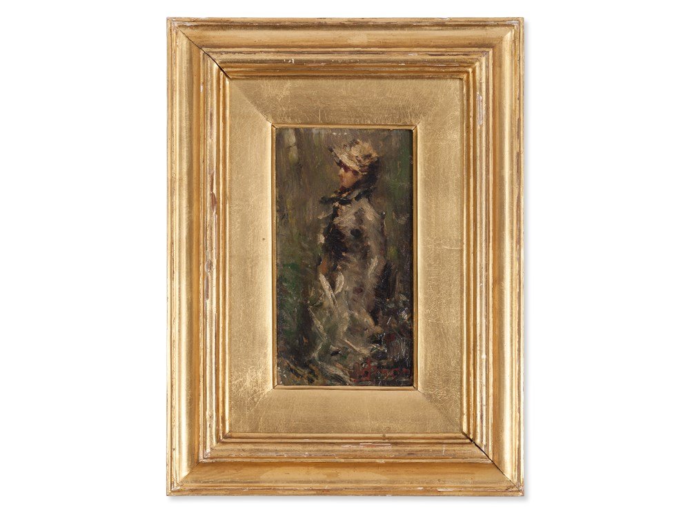 Luigi Conconi (1852-1917), ‘Portrait of a Lady’, around: Oil on panel Italy, around 1900 Luigi Conconi (1852-1917) – Milanese painter, etcher and architect Signed ‘LConconi’ lower right With a verso label by the Galleria Pesaro, Milan Overall dimensio