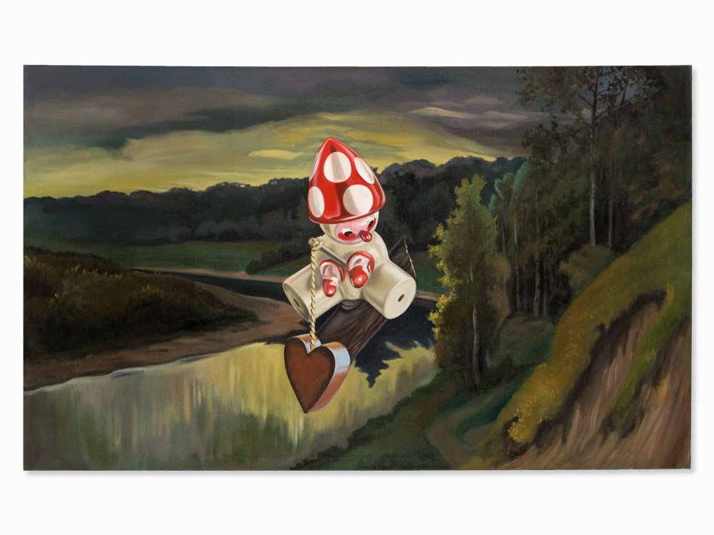 Sebastian Weissenbacher, Auf der Suche nach dem Glück,: Oil on canvas Austria, 1995 Sebastian Weissenbacher (b. 1959) - Austrian Painter Verso signed, dated and titled ‘Auf der Suche nach dem Glück. 1995. Sebastian Weissenbacher‘ Dimensions: 120.5 x 2